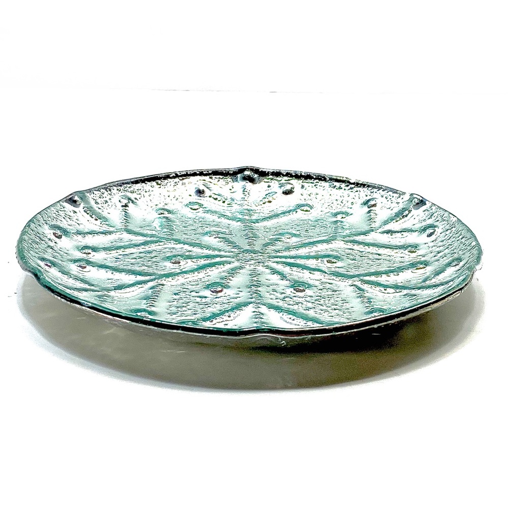Glass Snowflake Winter Christmas Silver Plate Serving Dish - Picture 2 of 3